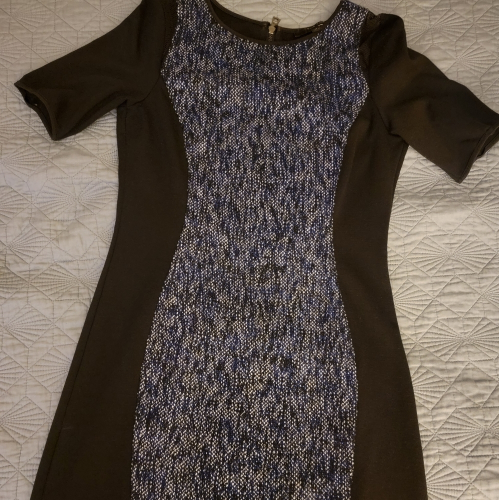 Elie Tahari Tweed Mesh Shoulder Sheath Dress